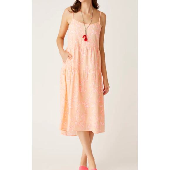 Carve Designs Dresses & Skirts - Carve Designs Jacey Textured Dress Orange Pink Tiered Cotton Midi Pockets Large